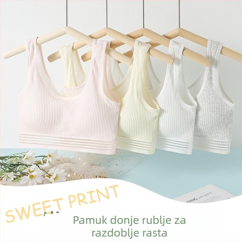 Tanki pamukasti top za adolescentice u pubertetu, za gimnaziju i srednju školu, prozračna mreža od pamuka, tanak pamuk, bez žice