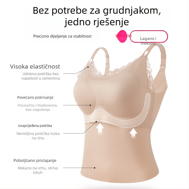 Tank top bez naramenica bez leđa – bezšiven, prozračan; najlon, puna košarica, fiksirane dvostruke naramenice