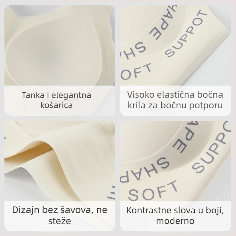 Bežični sportski grudnjak s punim košaricama, tanko oblikovanim košaricama, najlonska tkanina i podstava, vestni minimalistički dizajn
