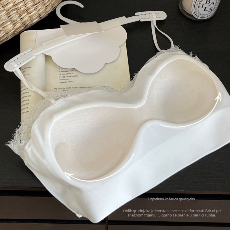 Francuski stil grudnjak-top s čipkom i satinom Ice Silk wrap, tanke košarice, prozračan, lijepa leđa, jednodjelni komad