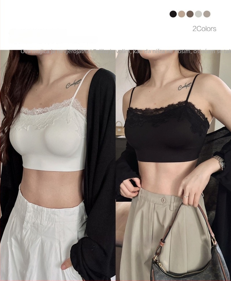 Francuski stil grudnjak-top s čipkom i satinom Ice Silk wrap, tanke košarice, prozračan, lijepa leđa, jednodjelni komad