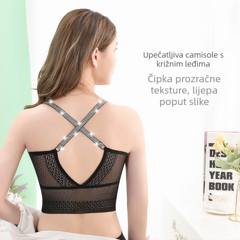 Plus veličina bez naramenica s čipkastim leđima, latex podstava i križne trake