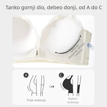 Najlon grudnjak s prednjim kopčom, push-up, protiv pada, podesiva, prozračna
