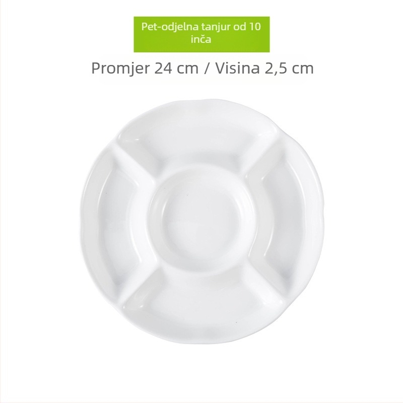 Okrugli keramički set za posluživanje: tanjur za knedle s posudom za ocat, tanjur za škampi i tanjur za losos sashimi; pod-glazirana završnica; mikrovalna pogodna