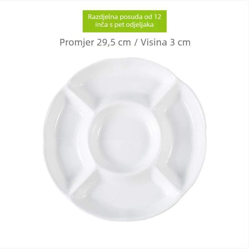 Okrugli keramički set za posluživanje: tanjur za knedle s posudom za ocat, tanjur za škampi i tanjur za losos sashimi; pod-glazirana završnica; mikrovalna pogodna