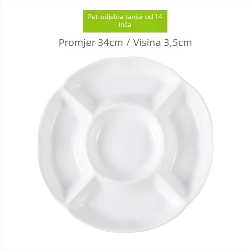 Okrugli keramički set za posluživanje: tanjur za knedle s posudom za ocat, tanjur za škampi i tanjur za losos sashimi; pod-glazirana završnica; mikrovalna pogodna