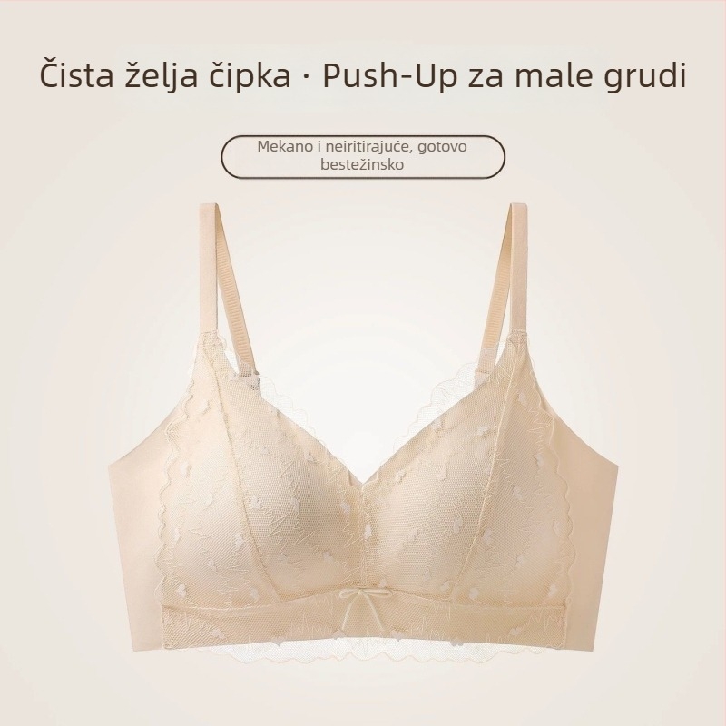 Bezkosticna grudnjica s čipkastim rubom, tanke košarice, 3/4 košarice, najlon, podstava od spandeksa, prozračna