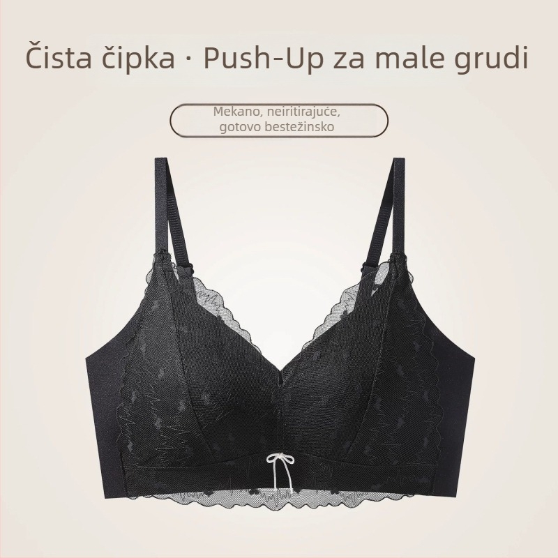 Bezkosticna grudnjica s čipkastim rubom, tanke košarice, 3/4 košarice, najlon, podstava od spandeksa, prozračna