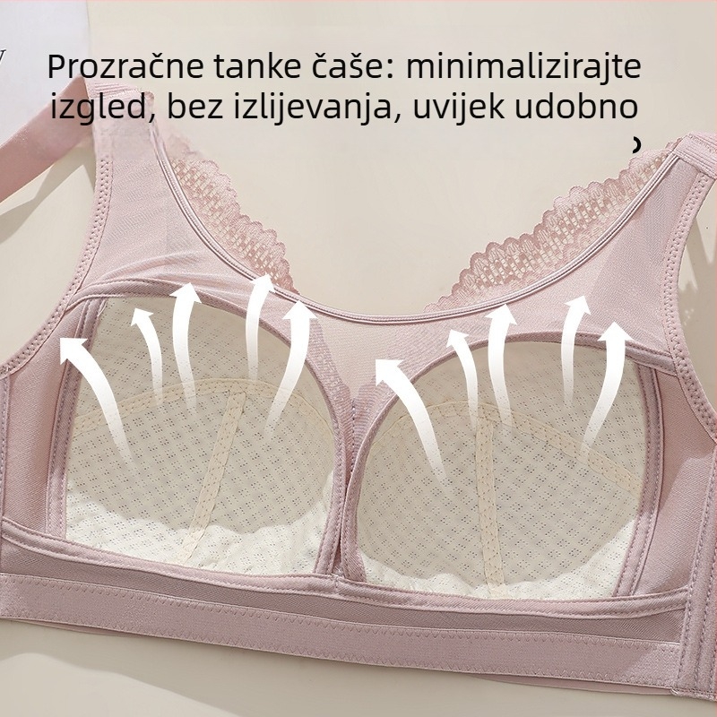 Grudnjak od čipke i najlona, tanke oblikovane košarice, čvrste dvostruke naramenice, stražnji zatvarač s četiri reda kopči
