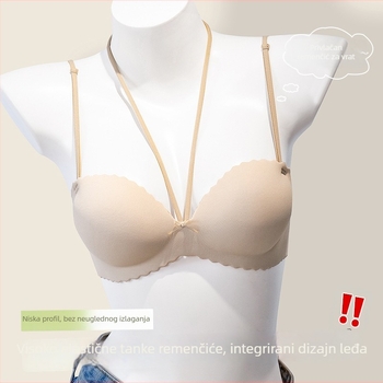 Bešavni grudnjak bez naramenica s bočnim skupljanjem i push-up učinkom, 3/4 šalica, čaše od pamuka, podstava od pamuka 80–90%, stražnje kopčanje s tri redoslijeda kukica, prozračan i udoban