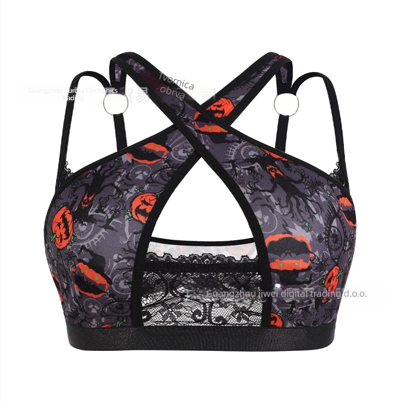 Ženski čipkasti grudnjak s košaricama 3/4, bez oblikovanih košarica, čvrste naramenice, pamučna podstava