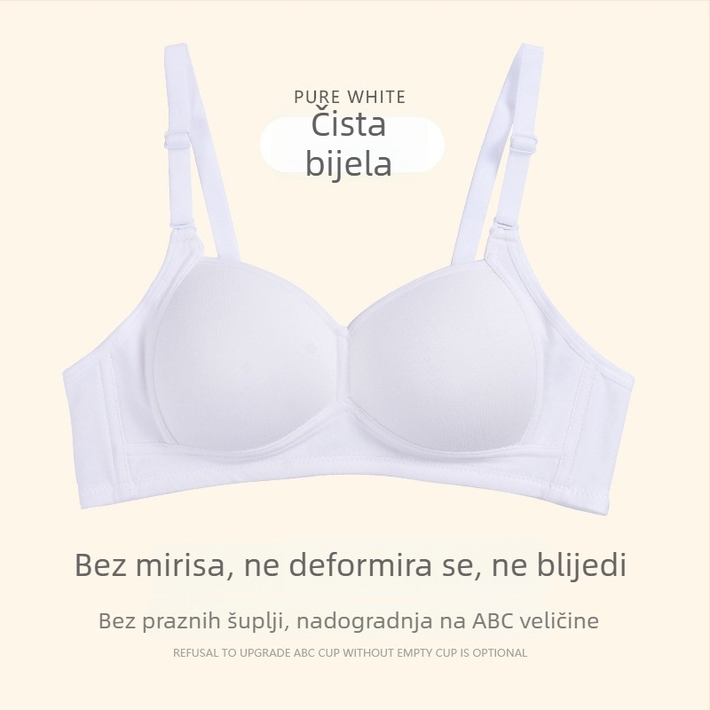 Djevojački grudnjak od pamuka s oblikovanim košaricama, bez žice, stražnje troredno zatvaranje, odvojive dvostruke naramenice, 3/4 košarice
