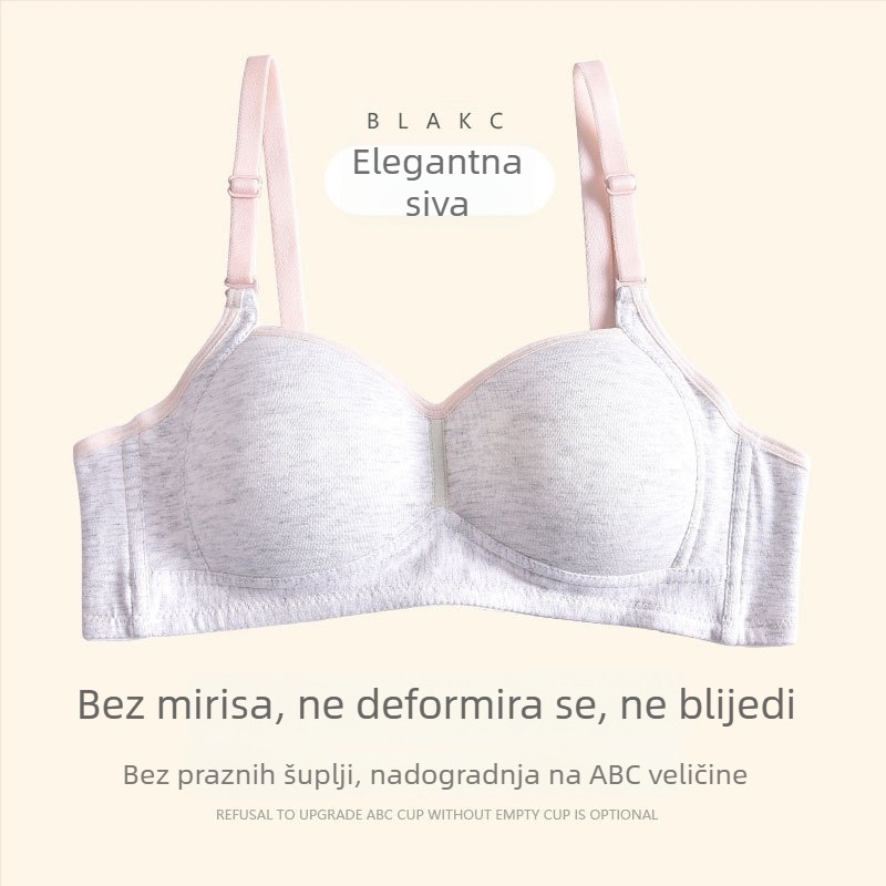 Djevojački grudnjak od pamuka s oblikovanim košaricama, bez žice, stražnje troredno zatvaranje, odvojive dvostruke naramenice, 3/4 košarice