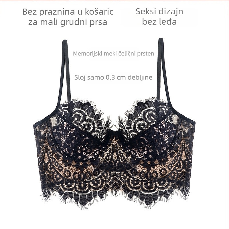 Čipkasti grudnjak, 3/4 šalica, ultratanki kalup, fiksne dvostruke naramenice, skuplja i laskavo oblikuje leđa