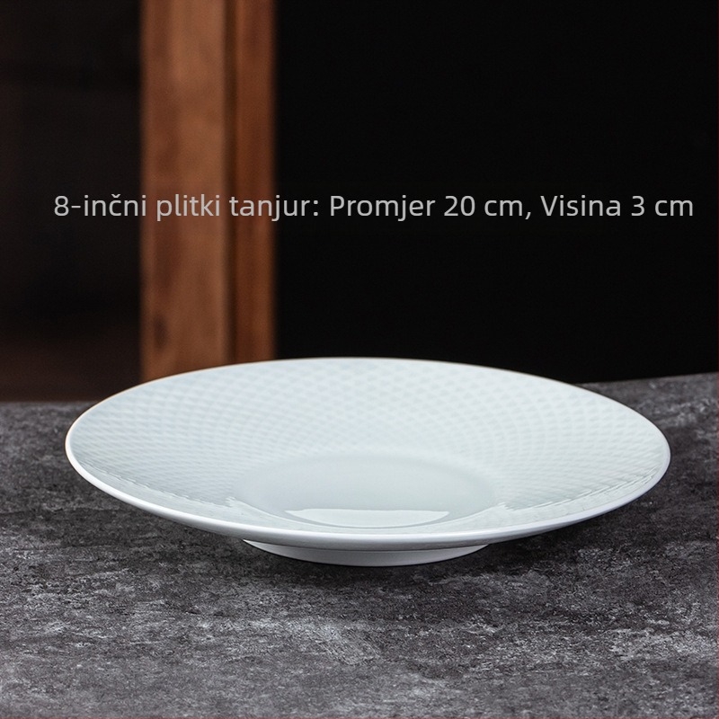 Porcelanski hotelski servis za stolovanje, underglaze color, prugasti uzorak, 9-dijelni set