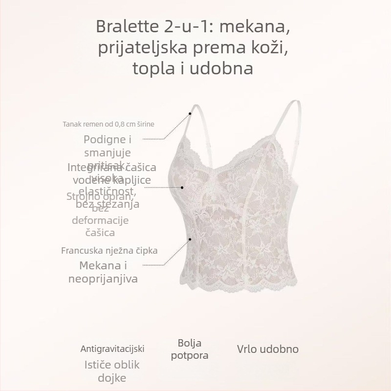 Čipkasta camisola u francuskom stilu, 3/4 košarice, pjenasto oblikovane košarice, fiksne naramenice