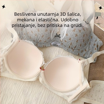 Najlon grudnjak s francuskom cvjetnom čipkom i tiskom; košarica s tankim gornjim dijelom i debelim donjim dijelom; čvrste naramenice; stražnje četiri reda kopči; podstava s 30–50% spandexa.