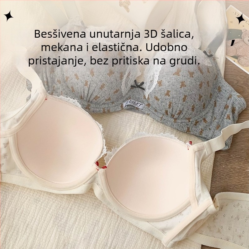 Najlon grudnjak s francuskom cvjetnom čipkom i tiskom; košarica s tankim gornjim dijelom i debelim donjim dijelom; čvrste naramenice; stražnje četiri reda kopči; podstava s 30–50% spandexa.