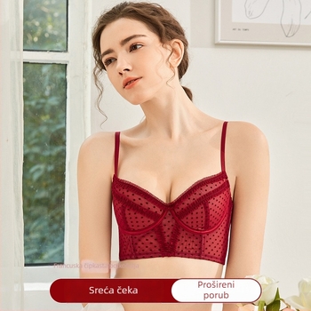 Sutien u francuskom stilu crvene boje za žene, tanak mekani potporni dio, 3/4 košarica, oblikuje i podiže, sprječava opuštanje