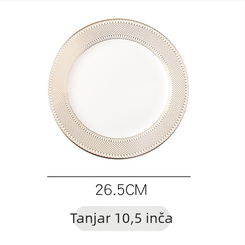Porcelanski plosnati tanjur, kružni tanjur za jelo, promjer 24–24,9 cm, višestruki uzorci, svijetli luksuzni stil