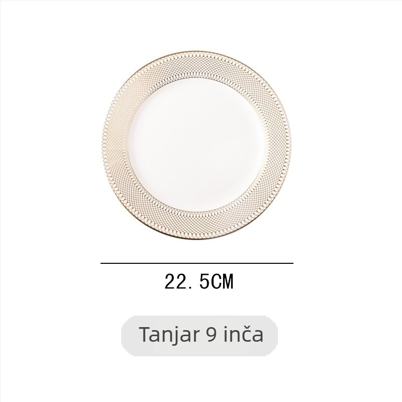Porcelanski plosnati tanjur, kružni tanjur za jelo, promjer 24–24,9 cm, višestruki uzorci, svijetli luksuzni stil