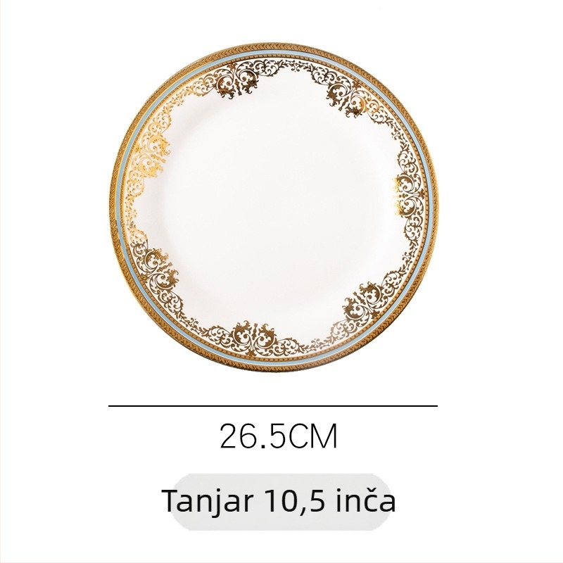 Porcelanski plosnati tanjur, kružni tanjur za jelo, promjer 24–24,9 cm, višestruki uzorci, svijetli luksuzni stil