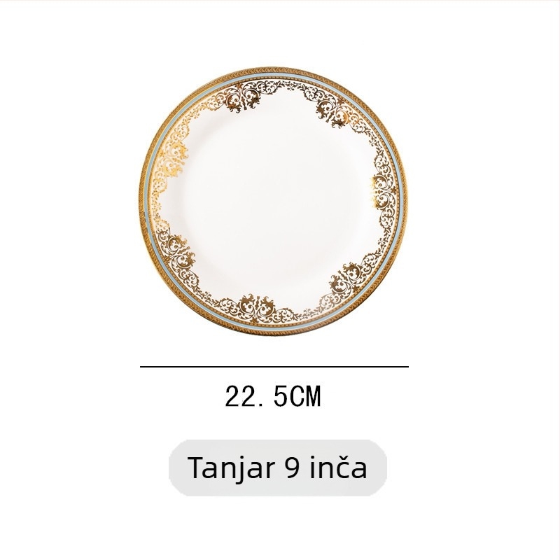 Porcelanski plosnati tanjur, kružni tanjur za jelo, promjer 24–24,9 cm, višestruki uzorci, svijetli luksuzni stil