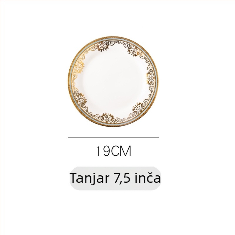 Porcelanski plosnati tanjur, kružni tanjur za jelo, promjer 24–24,9 cm, višestruki uzorci, svijetli luksuzni stil