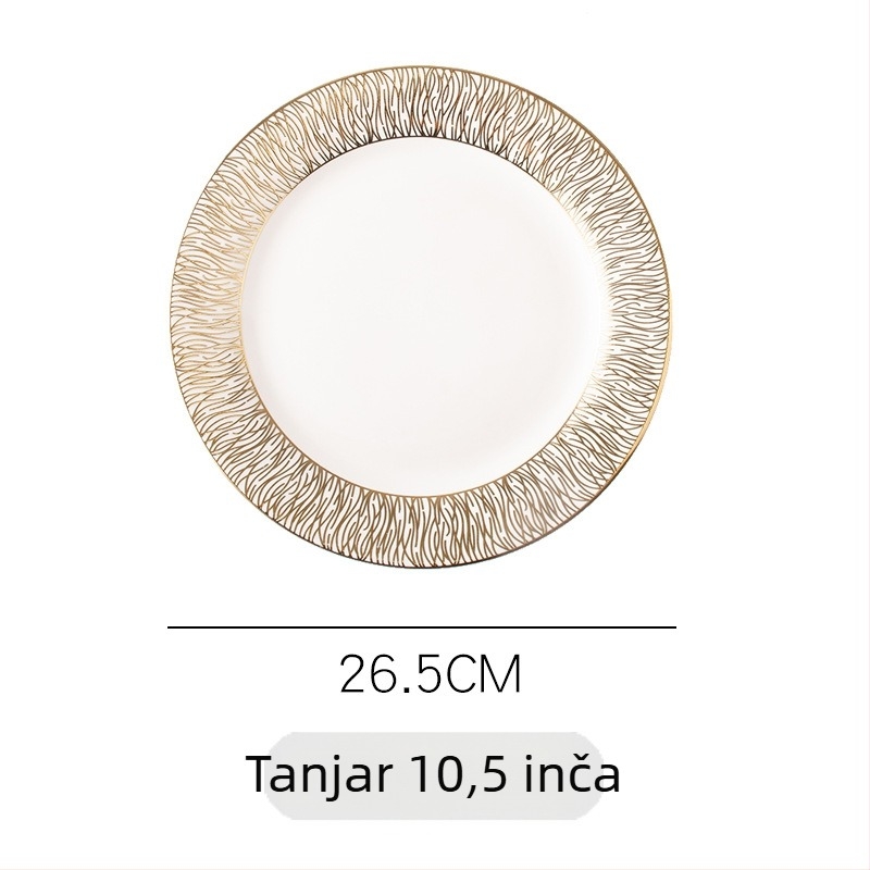 Porcelanski plosnati tanjur, kružni tanjur za jelo, promjer 24–24,9 cm, višestruki uzorci, svijetli luksuzni stil