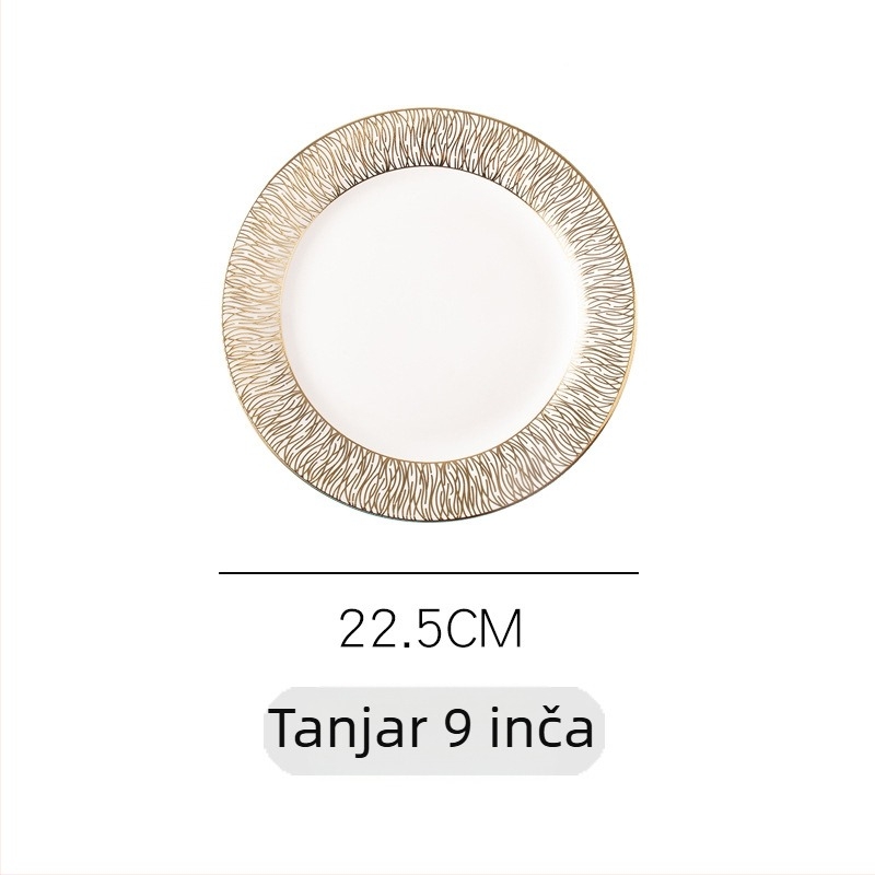 Porcelanski plosnati tanjur, kružni tanjur za jelo, promjer 24–24,9 cm, višestruki uzorci, svijetli luksuzni stil