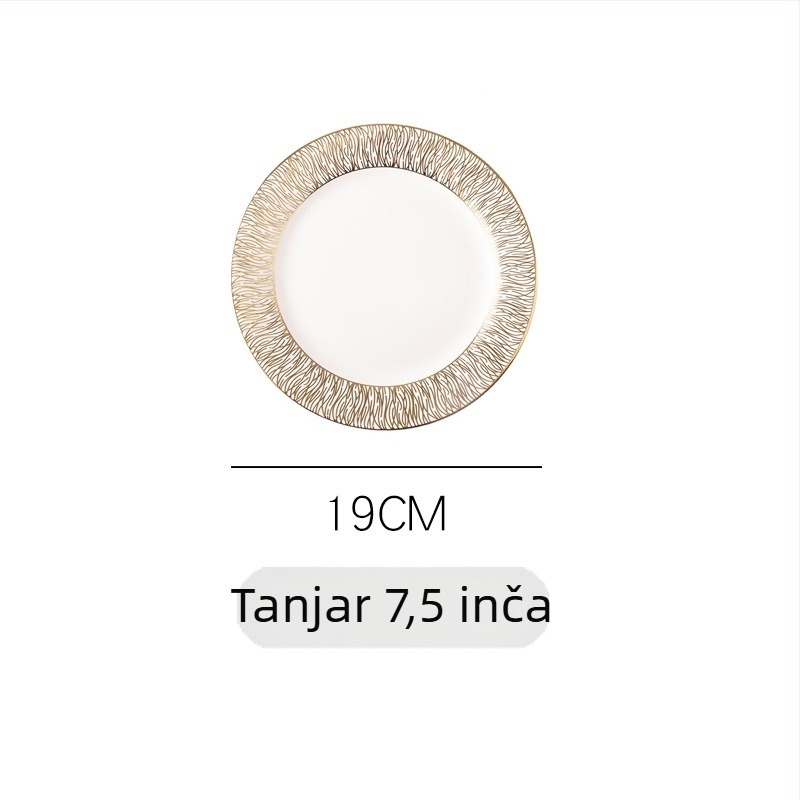 Porcelanski plosnati tanjur, kružni tanjur za jelo, promjer 24–24,9 cm, višestruki uzorci, svijetli luksuzni stil
