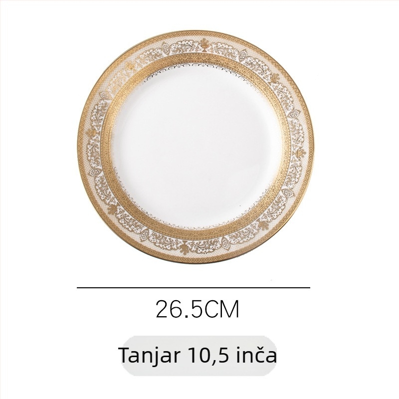 Porcelanski plosnati tanjur, kružni tanjur za jelo, promjer 24–24,9 cm, višestruki uzorci, svijetli luksuzni stil