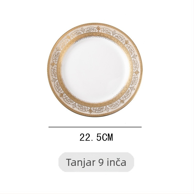 Porcelanski plosnati tanjur, kružni tanjur za jelo, promjer 24–24,9 cm, višestruki uzorci, svijetli luksuzni stil
