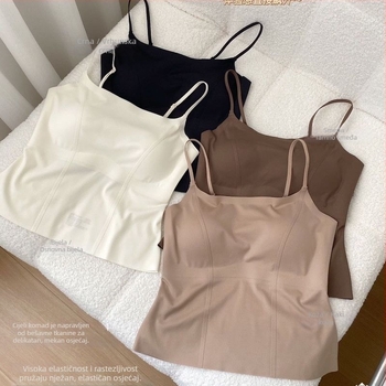 Camisola bez šavova, s nude dojmom, ugrađeni jastučići za grudi, tkanina od spandexa, naramenice sling, za sve sezone