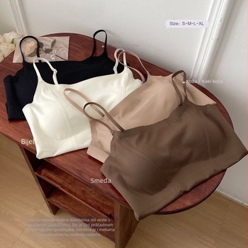 Camisola bez šavova, s nude dojmom, ugrađeni jastučići za grudi, tkanina od spandexa, naramenice sling, za sve sezone