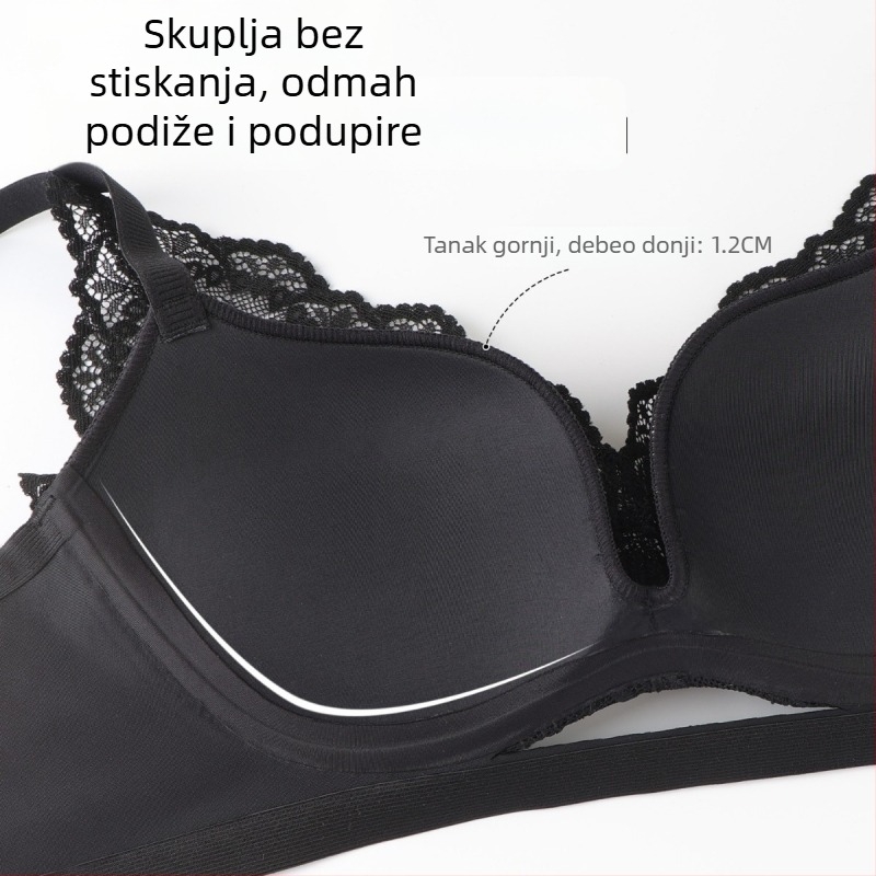 Francuski čipkasti grudnjak za manje grudi, seksi stil, bez žice, podizanje i oblikovanje, 3/4 košarica