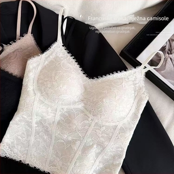 Francuski stil čipkasti top s lijepim leđima, žensko donje rublje s umetkom za grudi, lagani ljetni top koji se može nositi samostalno ili kao osnovni sloj