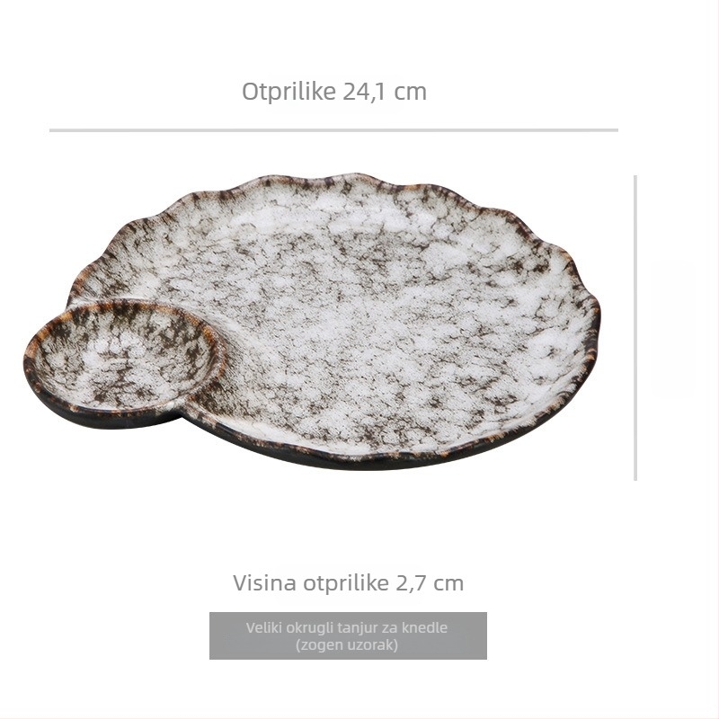 Light Luxury Retro Porcelanski tanjur za dumplings s octovim posudom, sektor oblik, mikrovalna sigurnost, otisak logotipa, mogućnost prilagodbe
