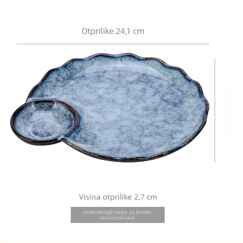 Light Luxury Retro Porcelanski tanjur za dumplings s octovim posudom, sektor oblik, mikrovalna sigurnost, otisak logotipa, mogućnost prilagodbe