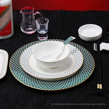 Set za hotelsku stolnu postavu od porcelana, geometrijski dizajn visoke klase, glazurna boja iznad glazure, prilagodljivo