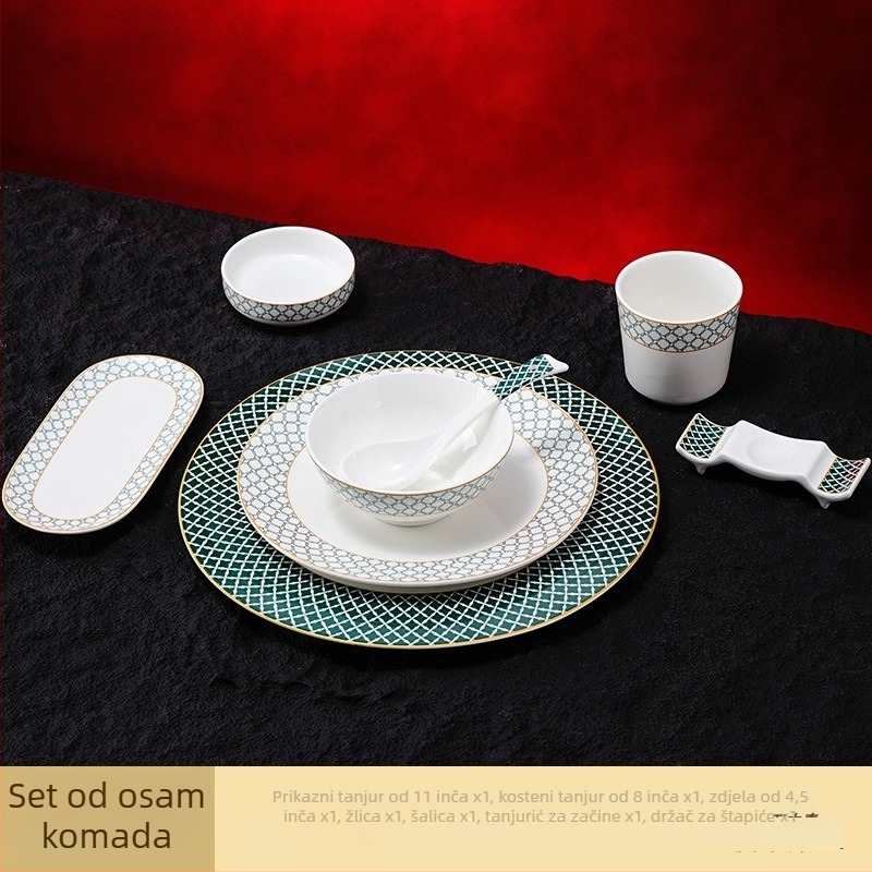 Set za hotelsku stolnu postavu od porcelana, geometrijski dizajn visoke klase, glazurna boja iznad glazure, prilagodljivo