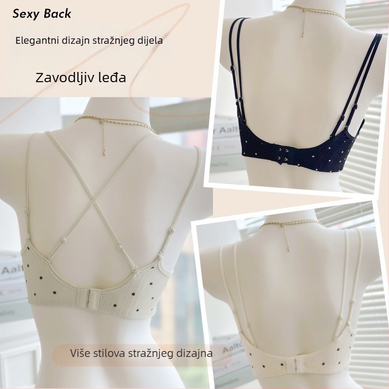 Push-Up bežični set grudnjaka s točkicama, 3/4 cup, glavni materijal najlon; podstava spandex 30–50%; bez žice; stražnje dvostruko kopčanje; prozračan