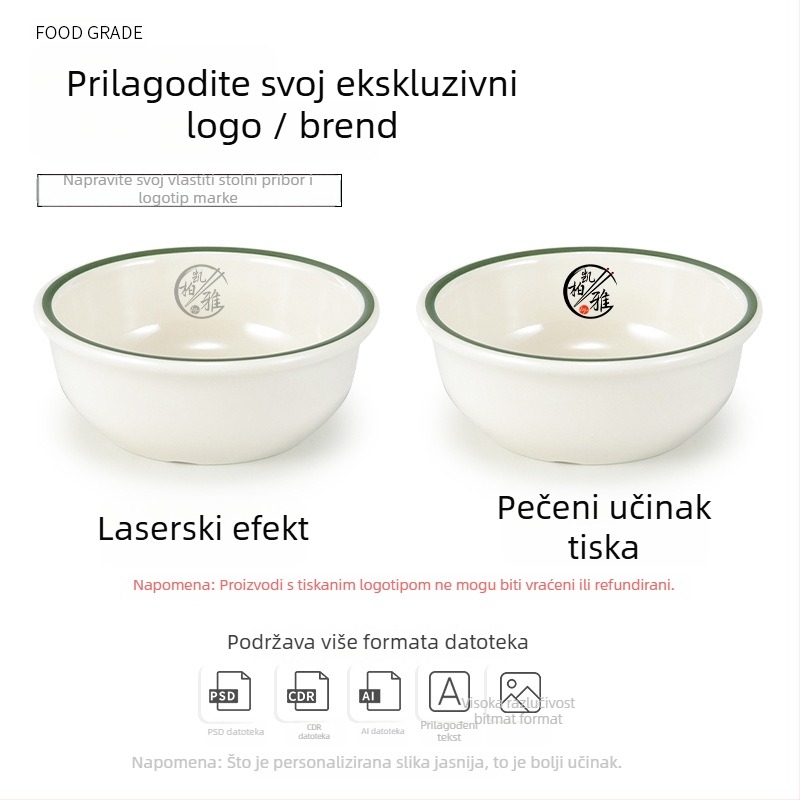 Melaminska mala zdjela – imitacija porculana, okrugli oblik, površina ispod glazure, mikrovalna pećnica nije prikladna, za hotele i restorane, moguć logotip