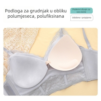Grudnjak od francuske satenske čipke, bez žice, prozračan, bešavan, push-up, šalica 3/4, oblikovanje bočnih dijelova