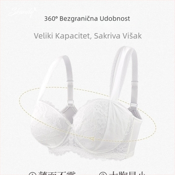 Ženski pamučni grudnjak s čipkom, Push-Up, 3/4 košarica, anti-sag, francuska čipka