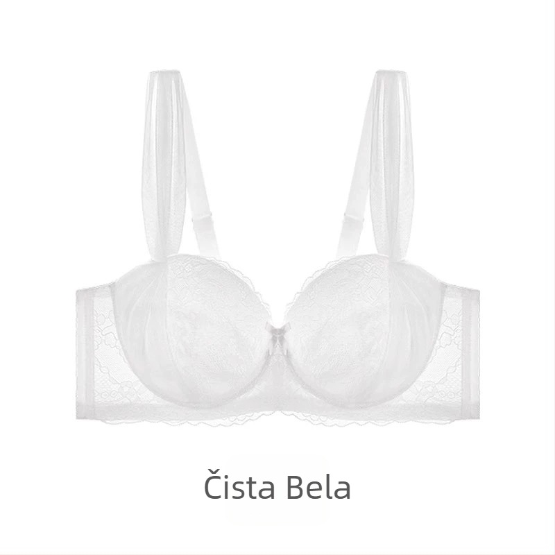 Ženski pamučni grudnjak s čipkom, Push-Up, 3/4 košarica, anti-sag, francuska čipka