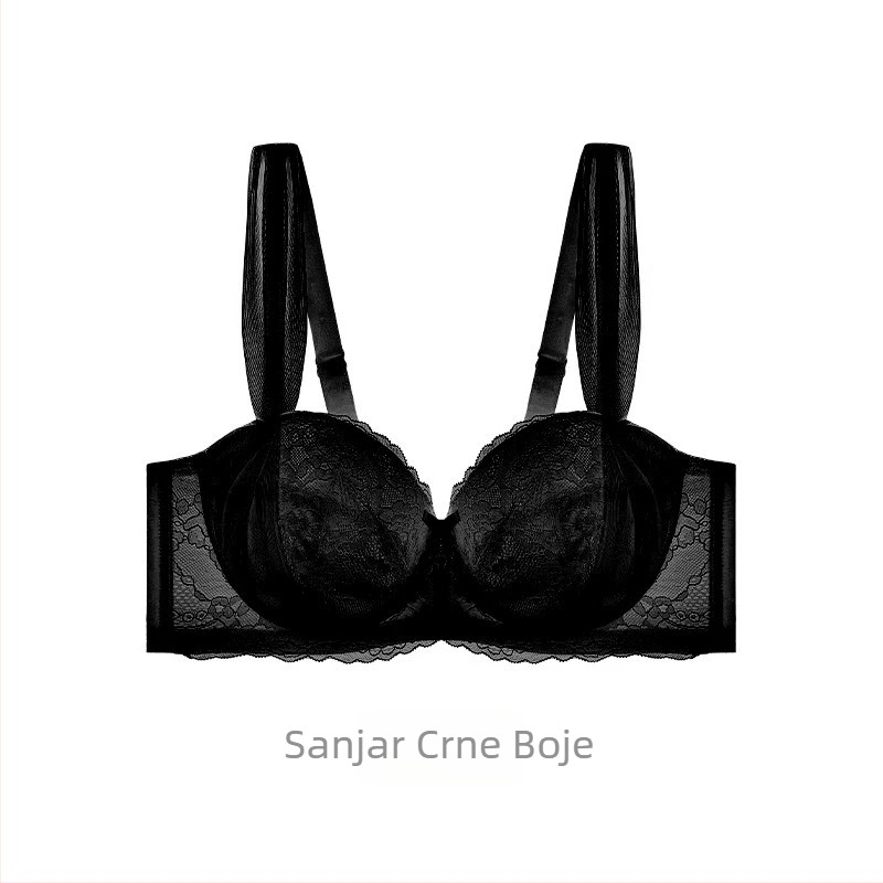 Ženski pamučni grudnjak s čipkom, Push-Up, 3/4 košarica, anti-sag, francuska čipka