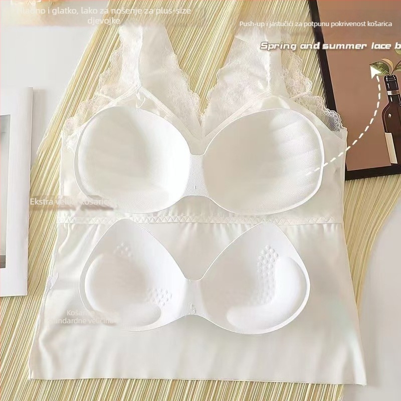 Air Cup francuska čipkasta majica bez grudnjaka, srednje duljine, lijep stražnji dio, s latexnim jastučićem, za žene