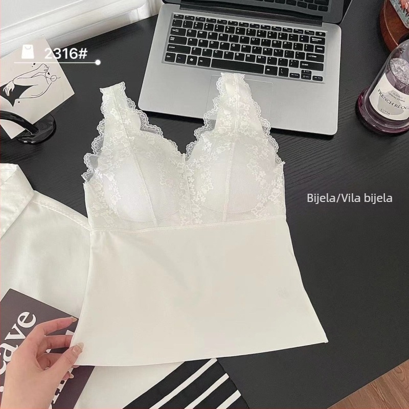 Air Cup francuska čipkasta majica bez grudnjaka, srednje duljine, lijep stražnji dio, s latexnim jastučićem, za žene