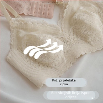 Čipkasti najlonski grudnjak s Cup Rabbit-Ear Cup, bez žice, tanak oblik košarica, fiksni dvostruki naramenice, stražnji zatvarači tri reda